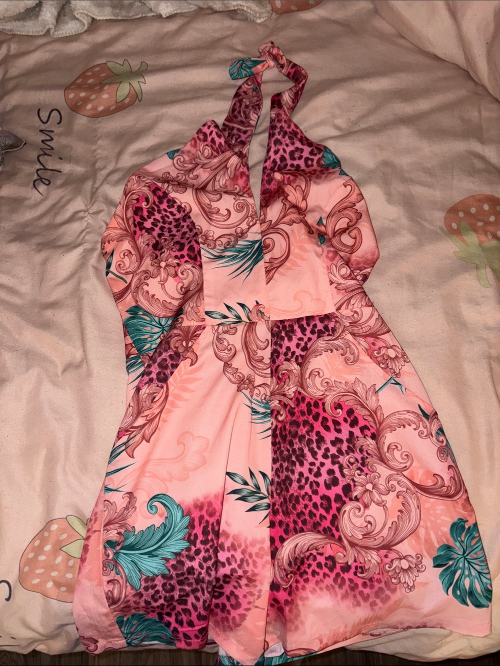 Guess Pink and Teal Patterned Halter Dress